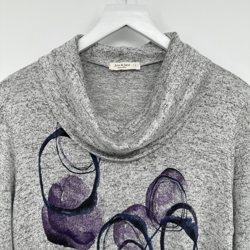 Jess & Jane Echoes Top Shirt Large Brushed Knit Cowl Neck Gray Artsy Boho New - Picture 4 of 11